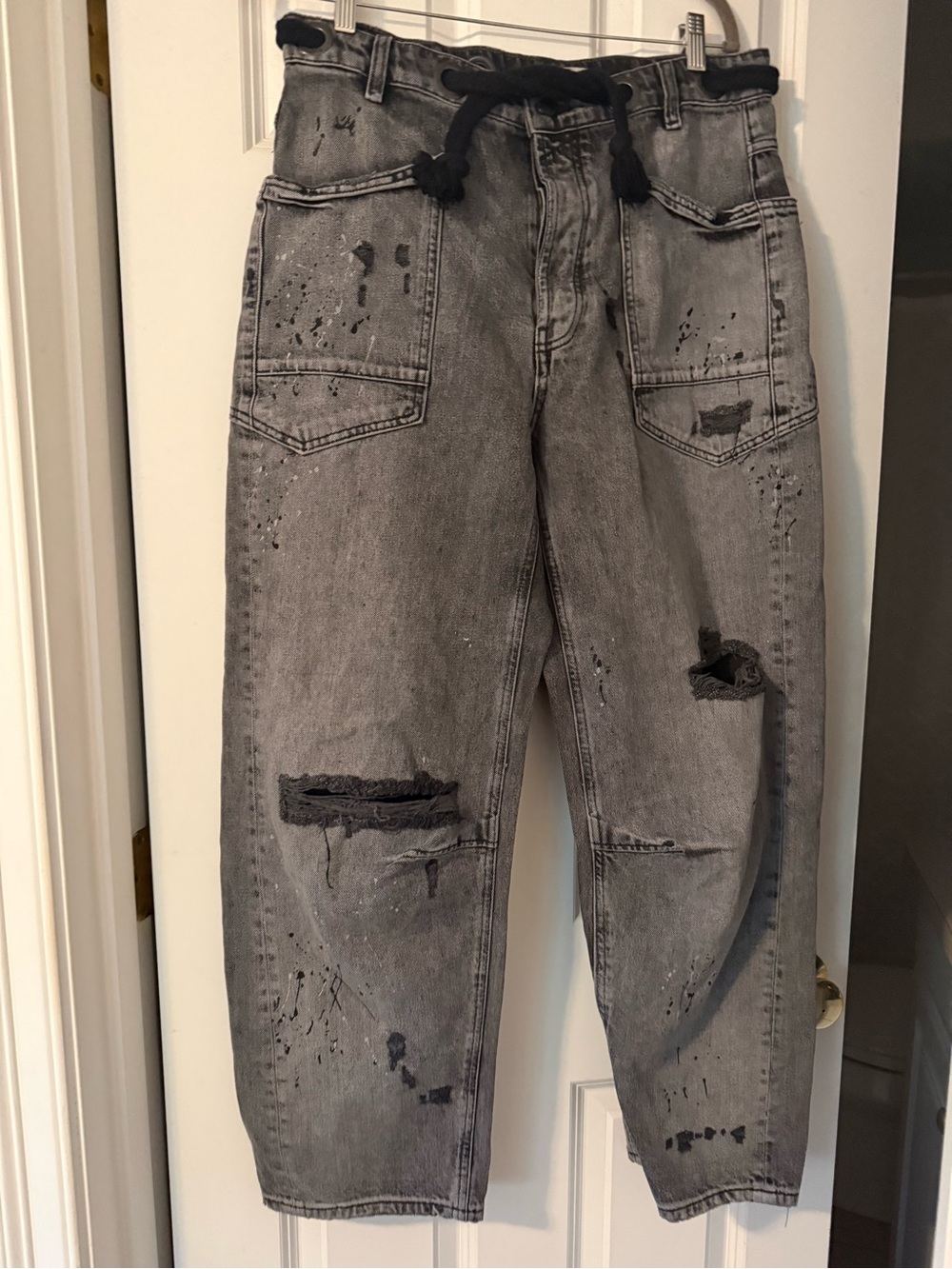 We the free distressed gray paint splatter jeans